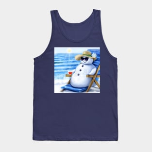 Snowman Chilling on the Beach with a Cocktail Tank Top